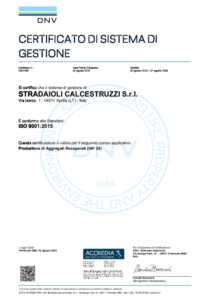 Certificazione Stradaioli Calcestruzzi – ISO 9001 – Sistema di Gestione Qualità