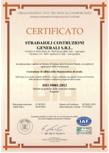 Certificazione Stradaioli Costruzioni Generali – ISO 39001 – Sistema di Gestione della Sicurezza Stradale